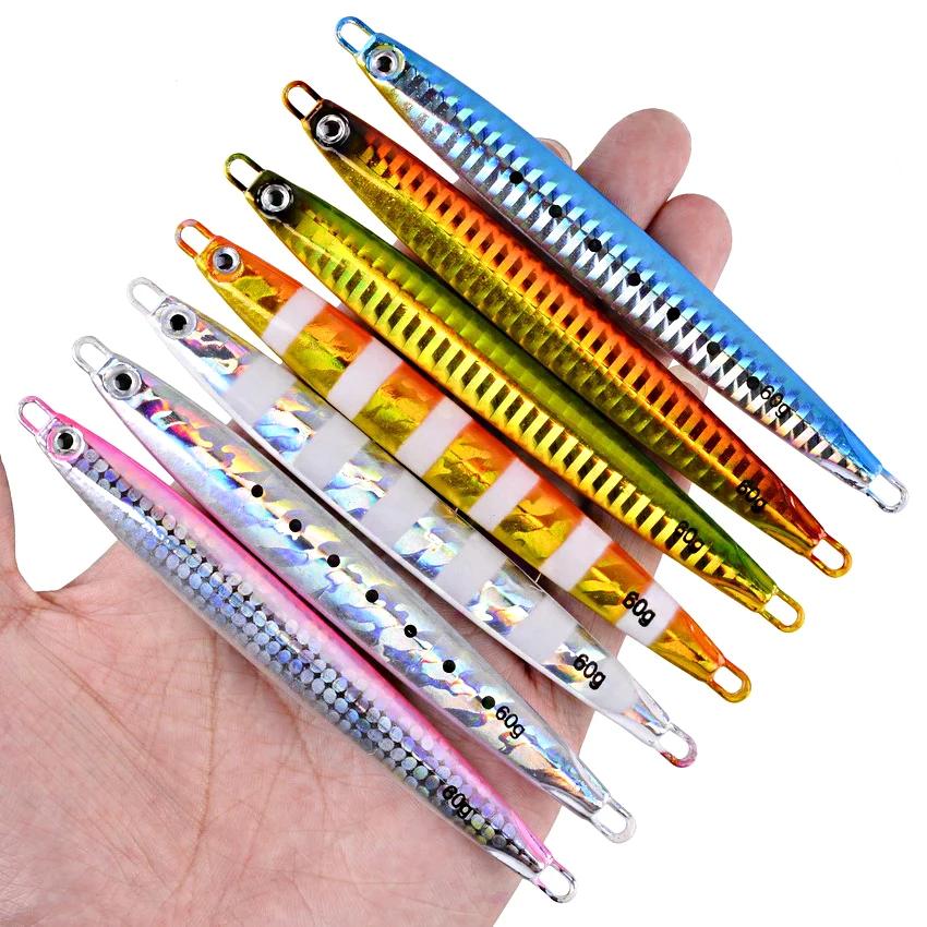 1Pc Long métal gabarit leurre de pêche coulée lente gabarits cuillère 10G 20G 30G 40G 60G bar de mer