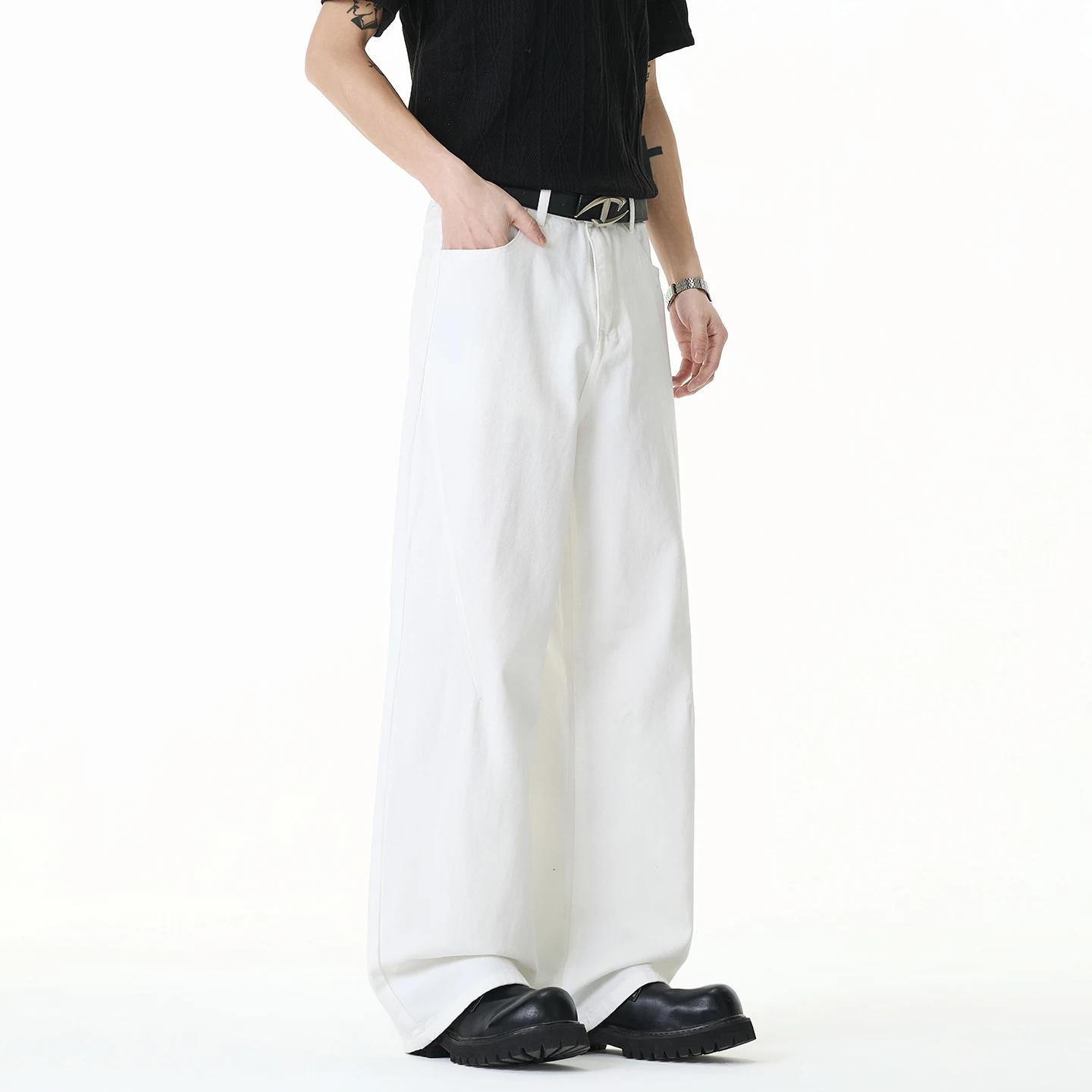 Jean en coton pour homme tendance printemps 2026, coupe large décontractée, longueur au sol, pantalo