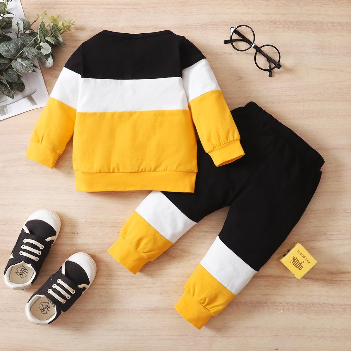 Ensemble de sport à manches longues et pantalon pour bébé, col rond, bloc de documents, 0-24 mois, a