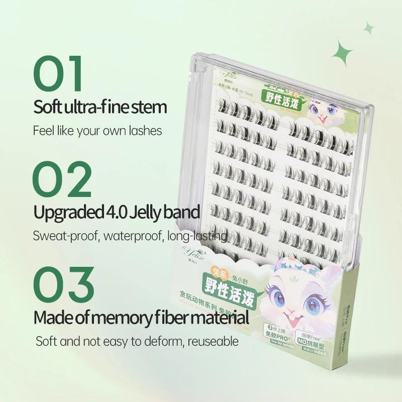 Yélix Faux-cils auto-adhésifs en grappe, Extension de cils pour les yeux de chat, sans colle, ré