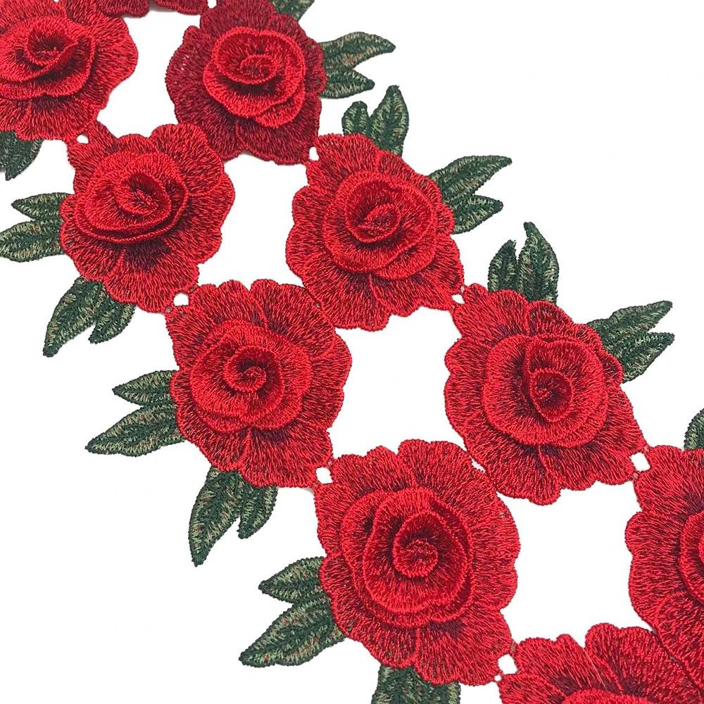 Patchs de vêtements brodés de fleurs rouges, 3 pièces, sacs de mariage en tissu, décoration de ridea