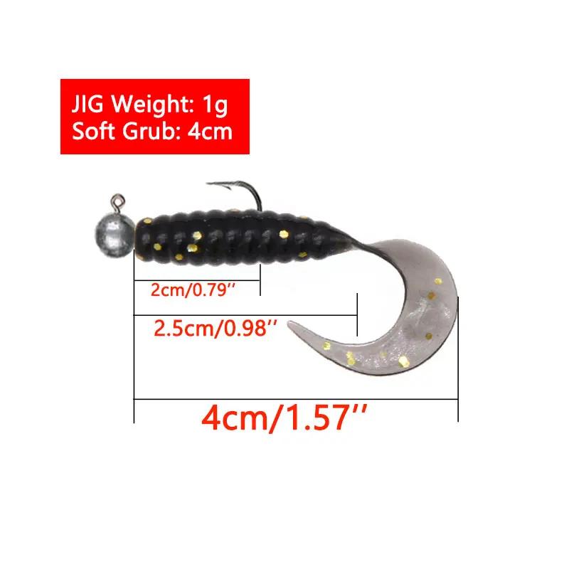 JYJ 5 pièces/sac 1g jig crochet avec 4cm pêche grub ver mouche doux petit leurre appât artificiel ma