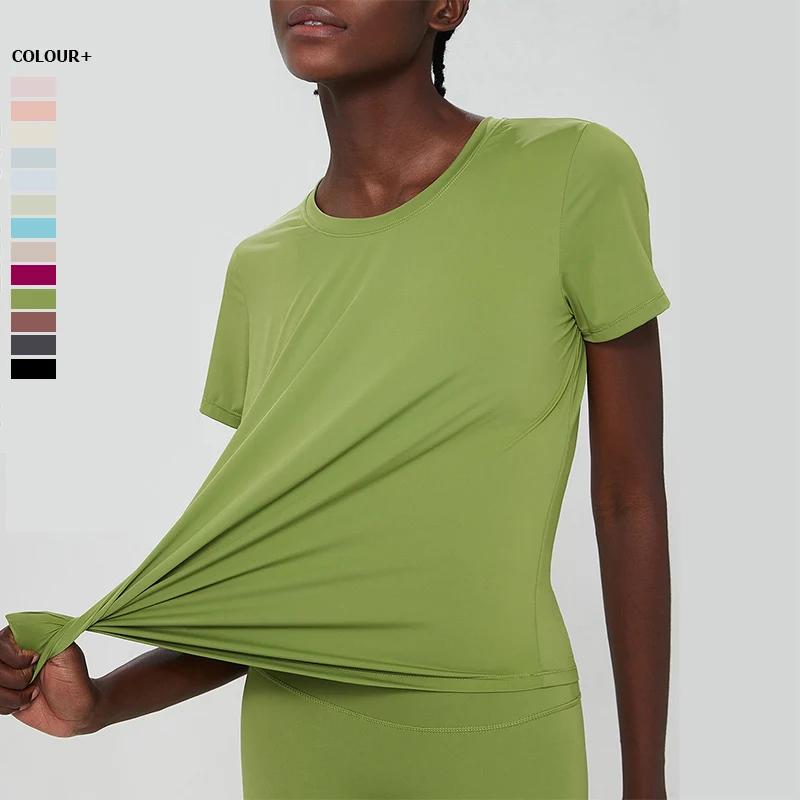 T-shirt de yoga à manches courtes pour femme, haut de fitness léger, respirant, séchage rapide, chem