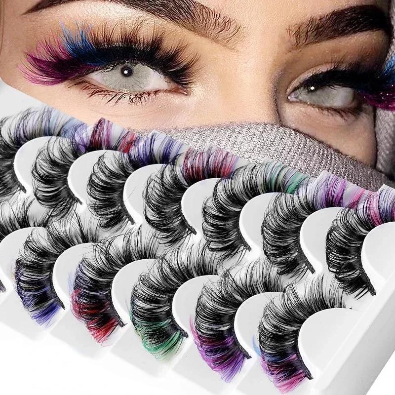 7 paires de faux cils colorés 3D Faux vison cils moelleux russe naturel épais cils moelleux
