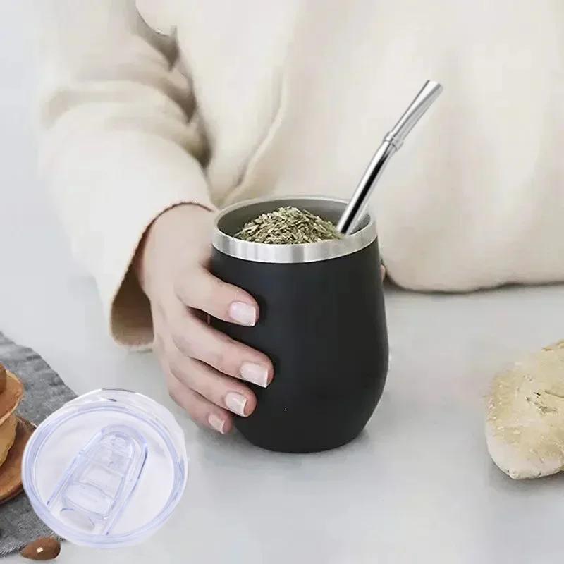 Ensemble de gourde Yerba Mate, tasse à thé et Bombilla à Double paroi en acier inoxydable, comprend
