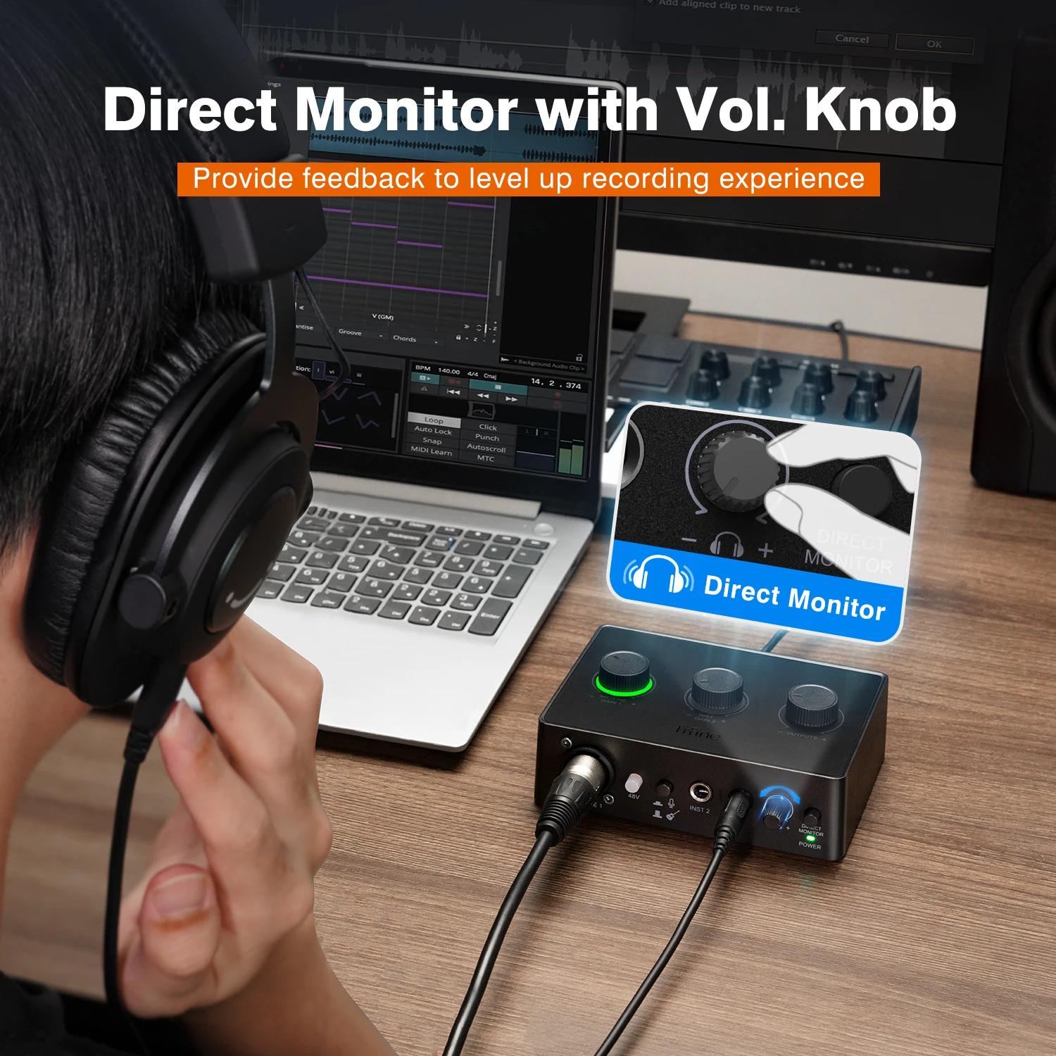 FIFINE Mélangeur de son pour microphone à condensateur avec bouton de gain, interface audio avec ali