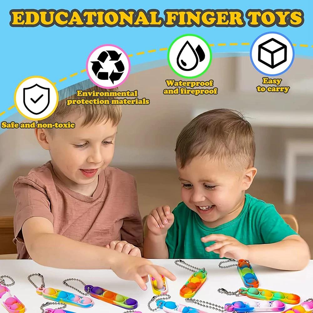 30 pièces Mini Pop porte-clés Fidget jouets Push Pop en vrac porte-clés faveurs de fête pour enfants