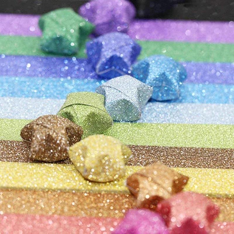 Bandes de papier Origami étoiles à paillettes, 140 feuilles, décoration étoile porte-bonheur, papier