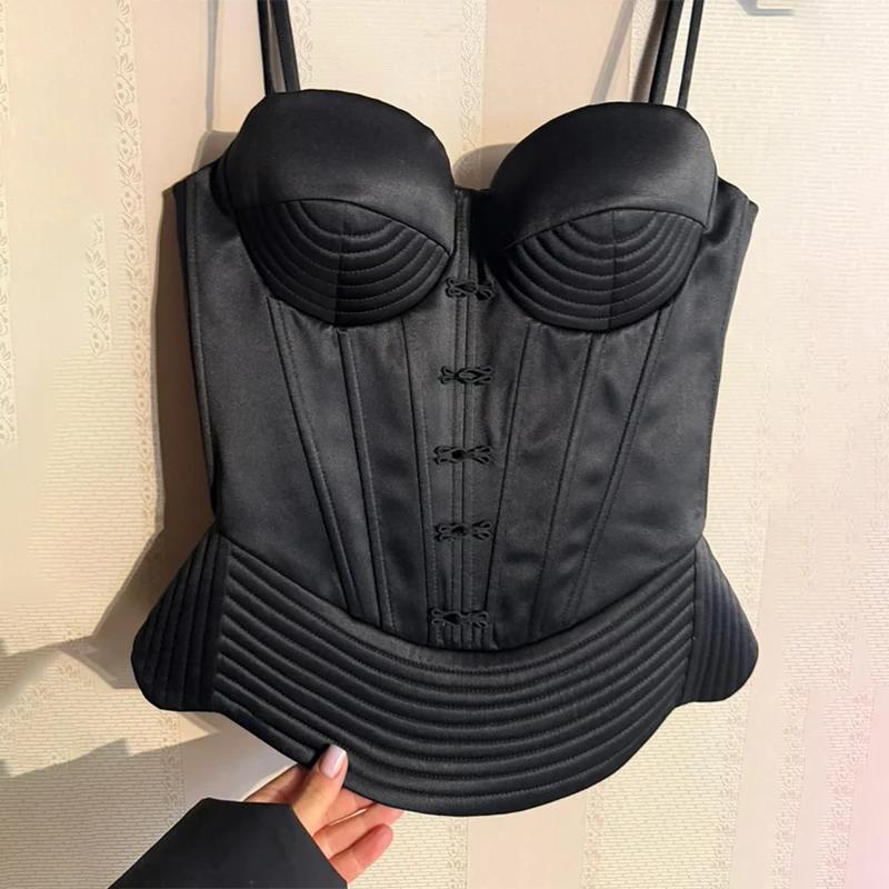 TARUXY Top bustier élégant pour femme, style corset, motif arête de poisson, uni, sans manches, sexy