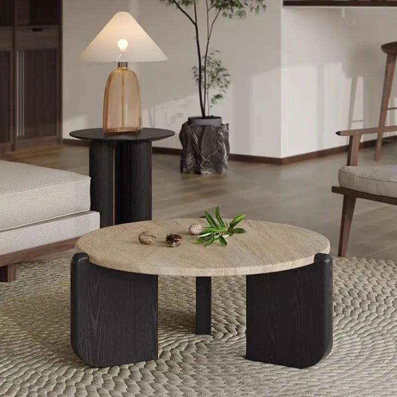Wabisabi vent Table basse en travertin en bois massif minimaliste petit appartement salon ménage bal