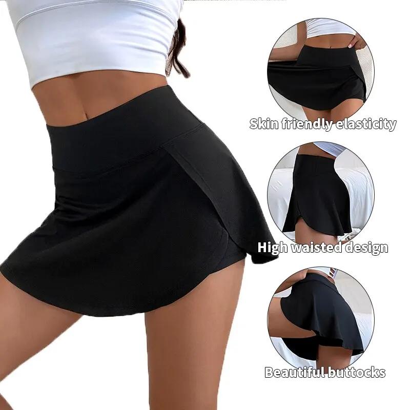 Jupe-culotte sport taille haute femme - Doublure Yoga Fitness Tennis - Anti-lumière séchage rapide