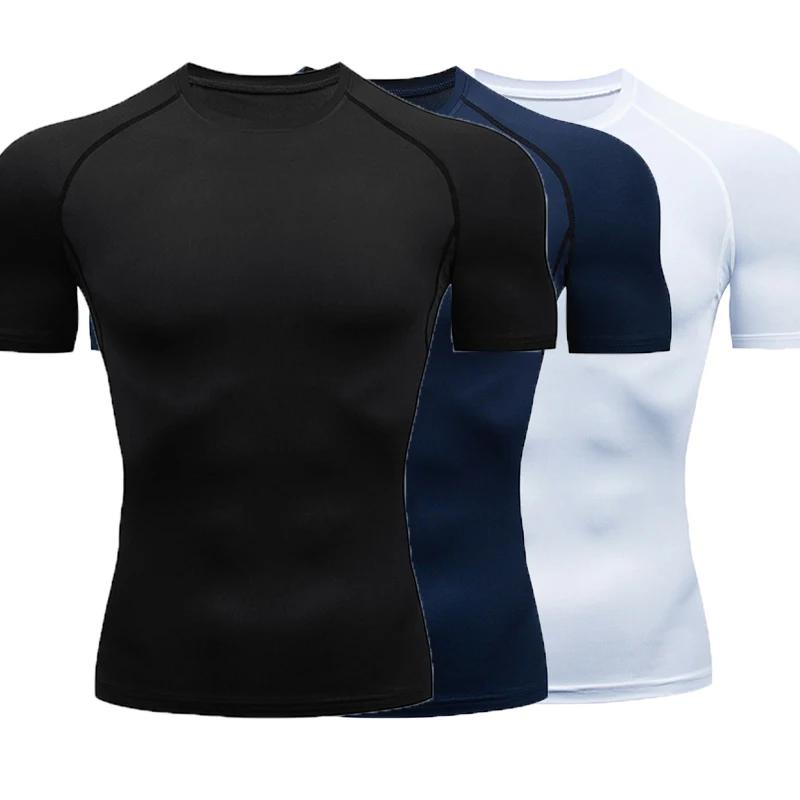 T-shirt sport hommes séchage rapide manches courtes - Haut fitness compression formation course rashgard