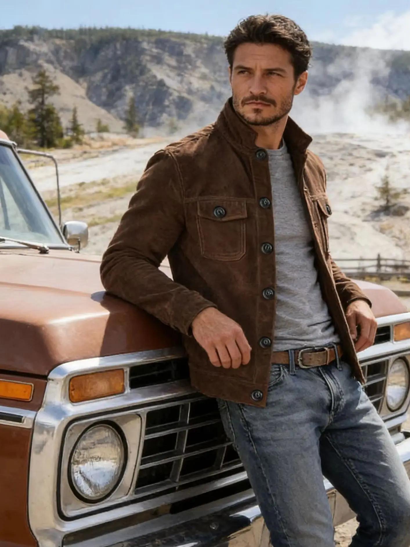 Veste de travail rétro en daim pour homme | Design à revers, style américain classique