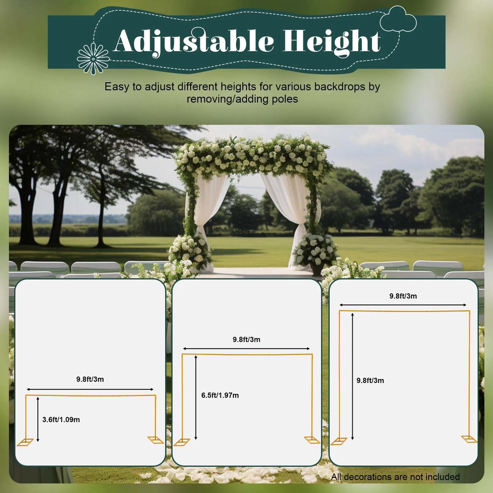 Arche de Mariage en Métal, Cadre à Fleurs, 3x3m, Fond Carré Réglable, Support d'Arc à Ballons, Décor