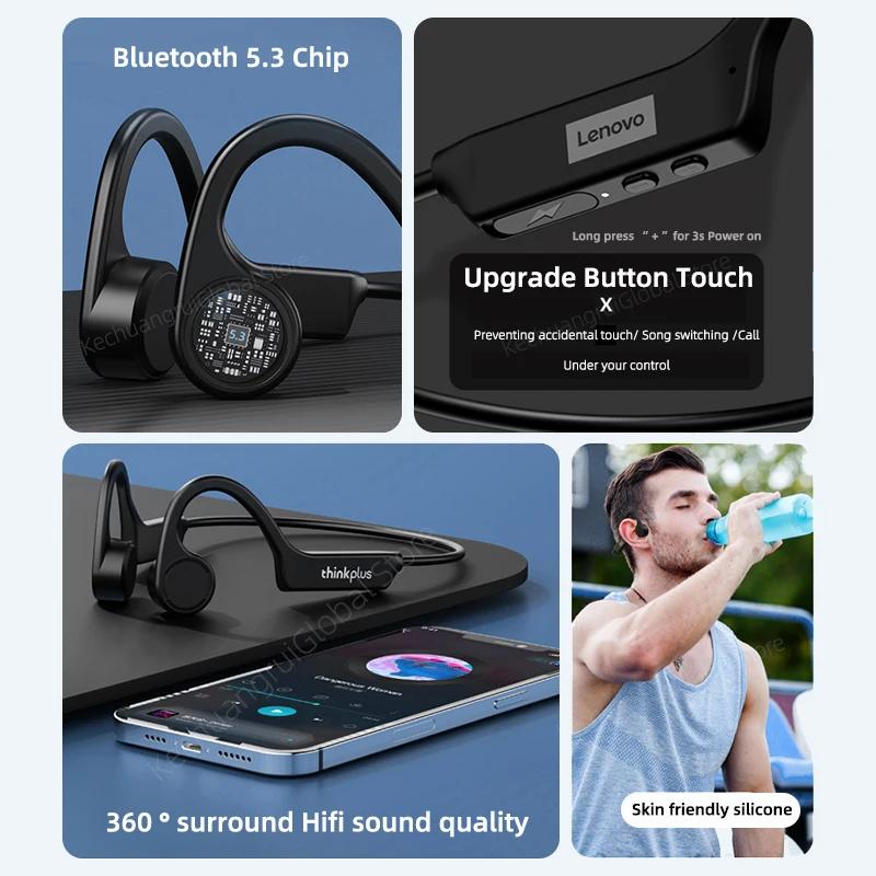 10 pièces d'origine Lenovo X4 Conduction osseuse sans fil Bluetooth écouteur Hifi oreille-crochet ca