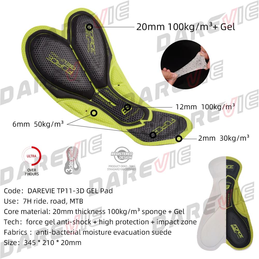 DAREVIE-Cuissard à Bretelles Respirant avec Coussretours en Gel 3D pour Homme, Short de Cyclisme de