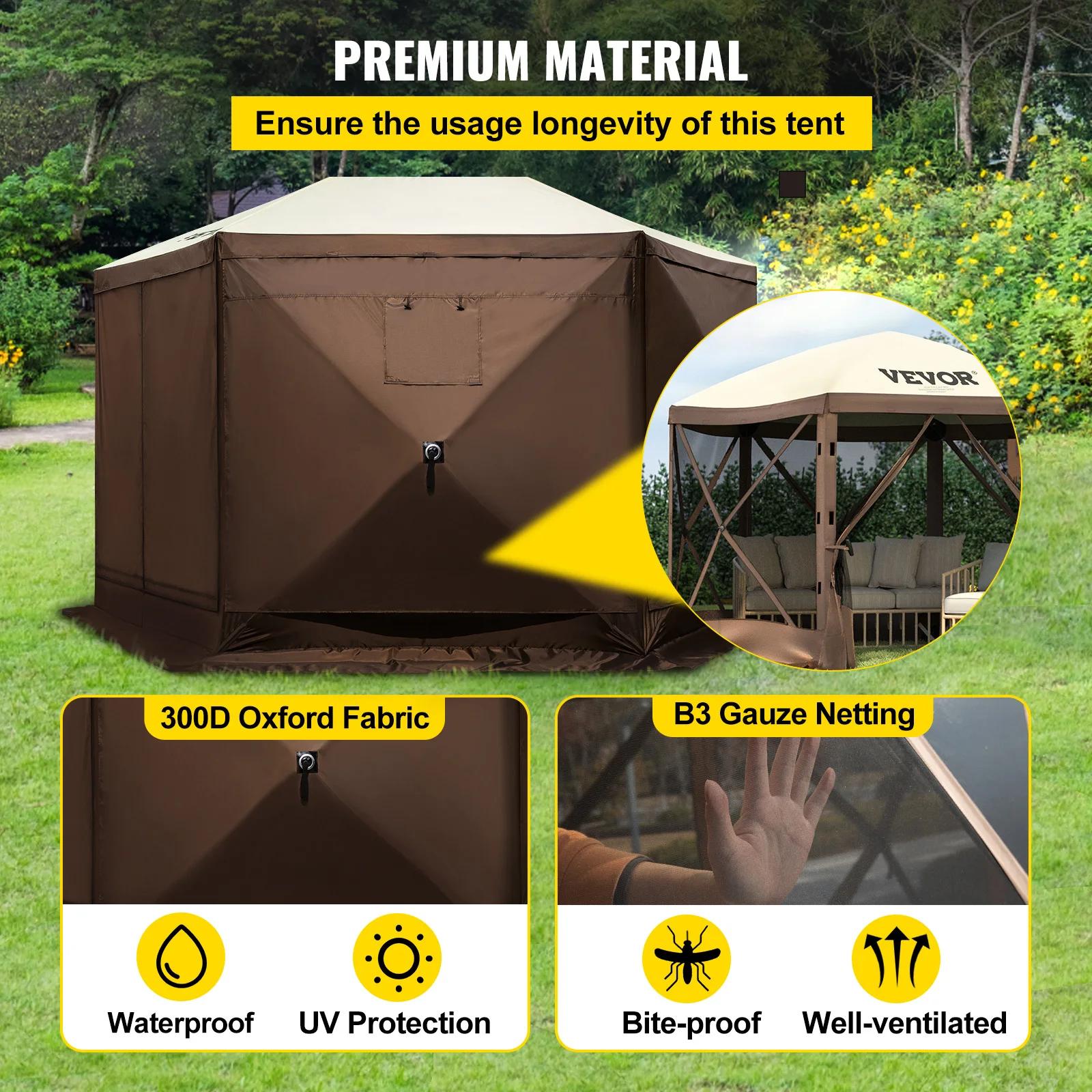 SucceBuy Gazebo de camping pop-up Abri auvent de camping 6 faces 12' x 12' Pare-soleil Tentes et auv