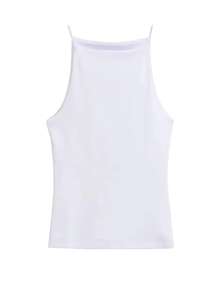 Débardeur licou sans manches pour femmes, bretelles fines, couleur unie, Camisole à la mode