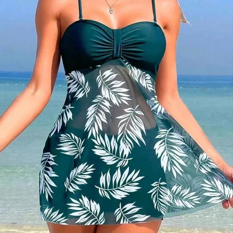 Maillot de bain fendu sexy femme taille haute - Robe courte mode plage été 2024 imprimé