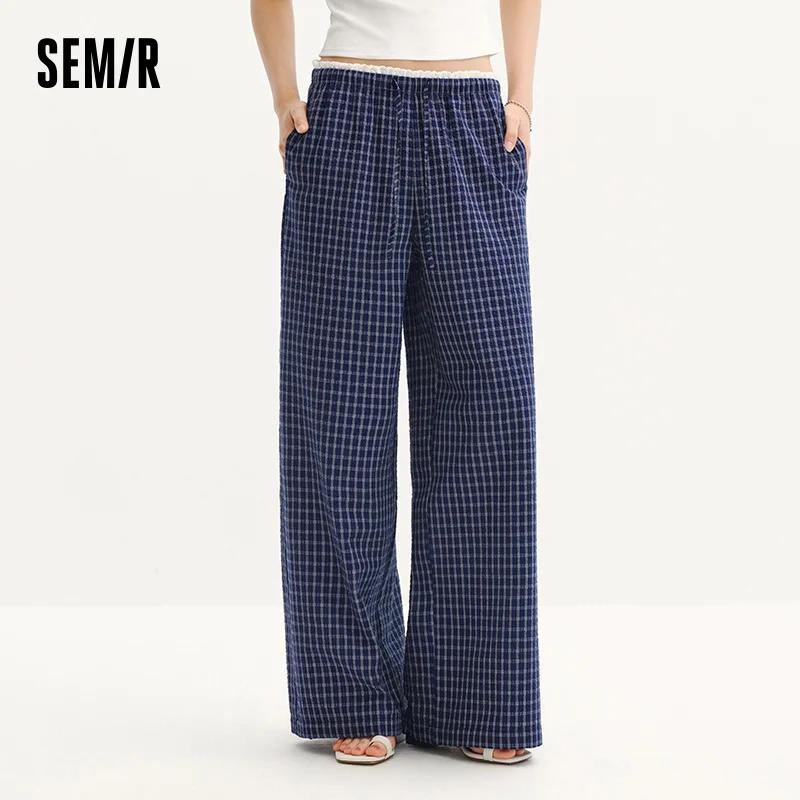 Pantalon Femme Semir à Carreaux 2026, Texturé, à Volants, Coupe Large, Style Urbain Décontracté, Dou