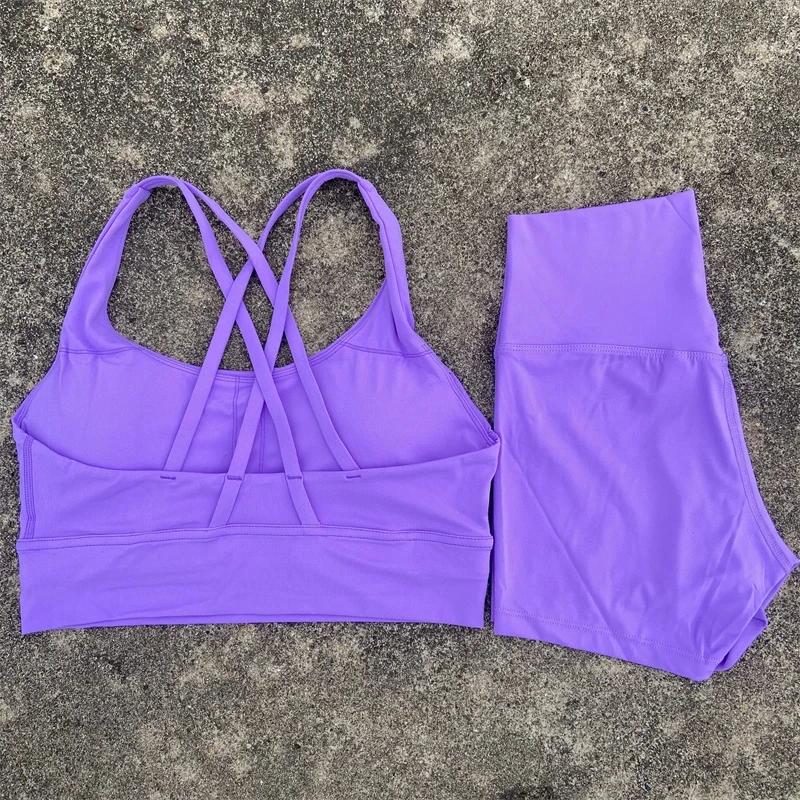 Ensemble yoga 2 pièces femme - Soutien-gorge dos croisé et short taille haute pour fitness