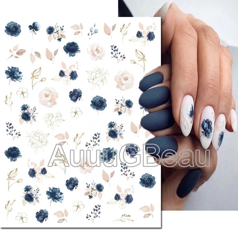 Autocollants 3d pour Nail Art, fleurs aquarelle, violet, vert, rose, feuilles, fruits, curseur adhés