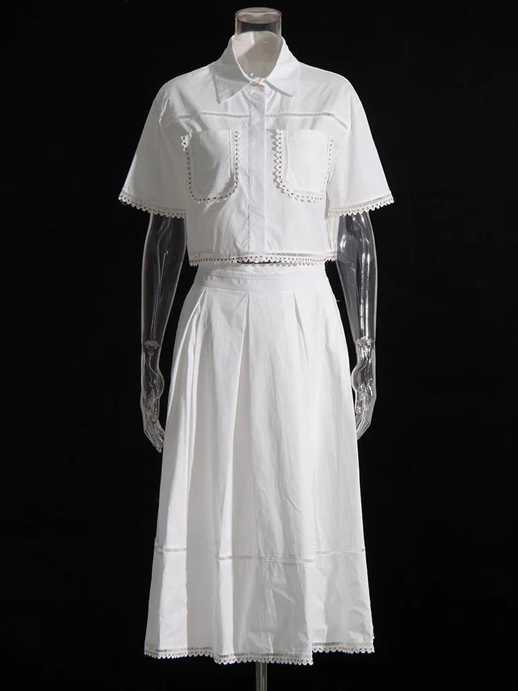 TWOTWurea YLE-Ensemble Deux Pièces pour Femme, Couleur Unie, Revers, Manches Courtes, Taille Haute,