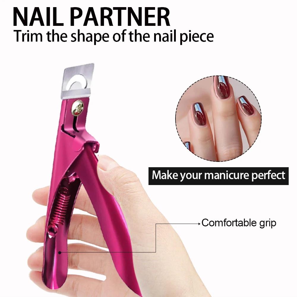 Coupe-ongles professionnel en acrylique en forme de U, coupe droite en acier inoxydable avec 12 aima