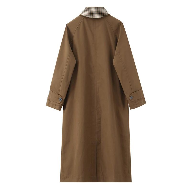 Vestes longues à carreaux Double face pour femmes, Trench-Coat à manches longues et simple boutonnag