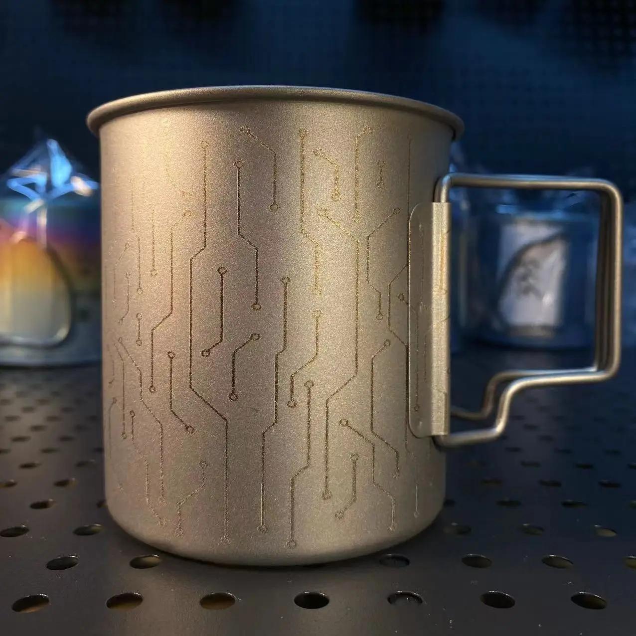 Tasse à eau portable en titane pur avec poignée pliante, tasse de pique-nique, tasse à thé en océan,