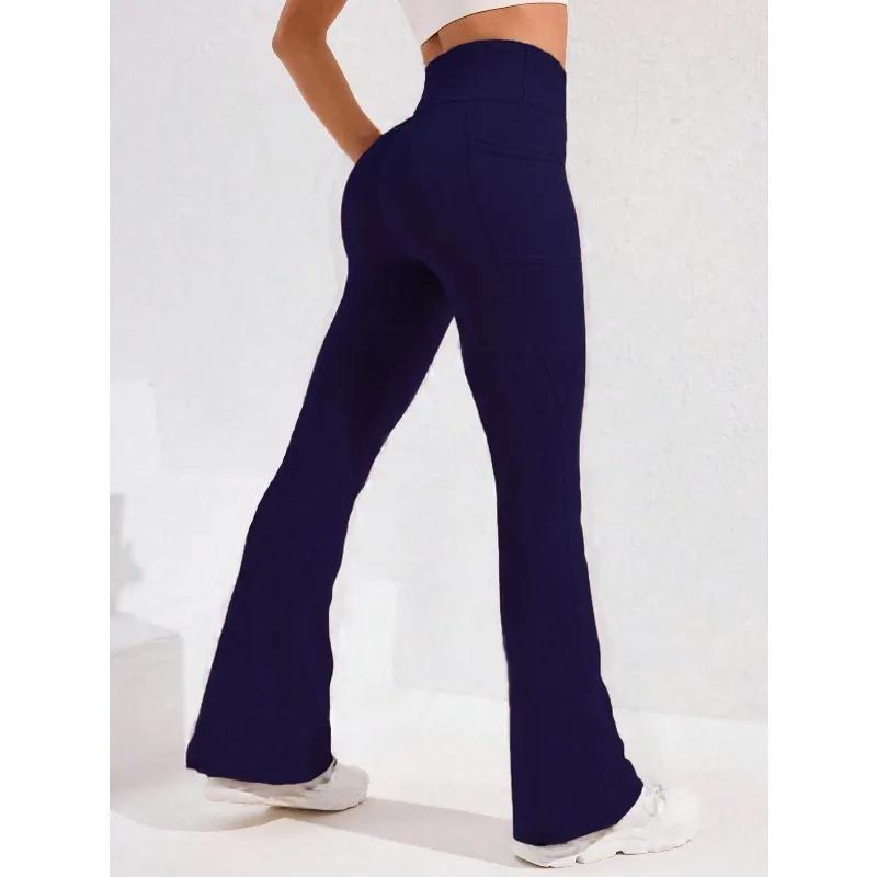  Pantalon de Yoga taille haute évasé pour femmes, avec poche, Push-Up, collants de course, jambes