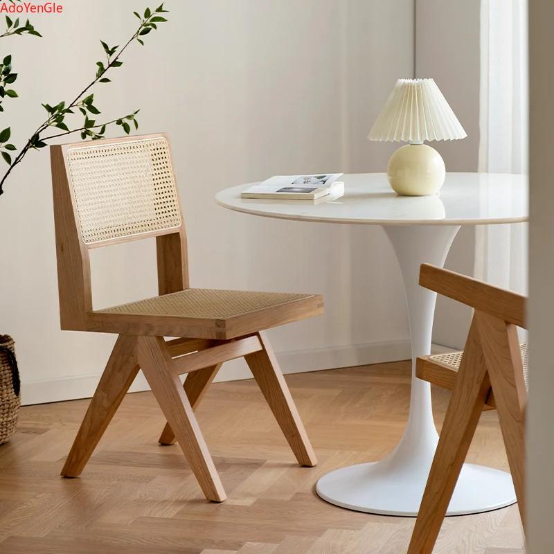 Chaise en rotin et bois massif, accoudoir, chaises de salle à manger, bureau, cuisine nordique, sall