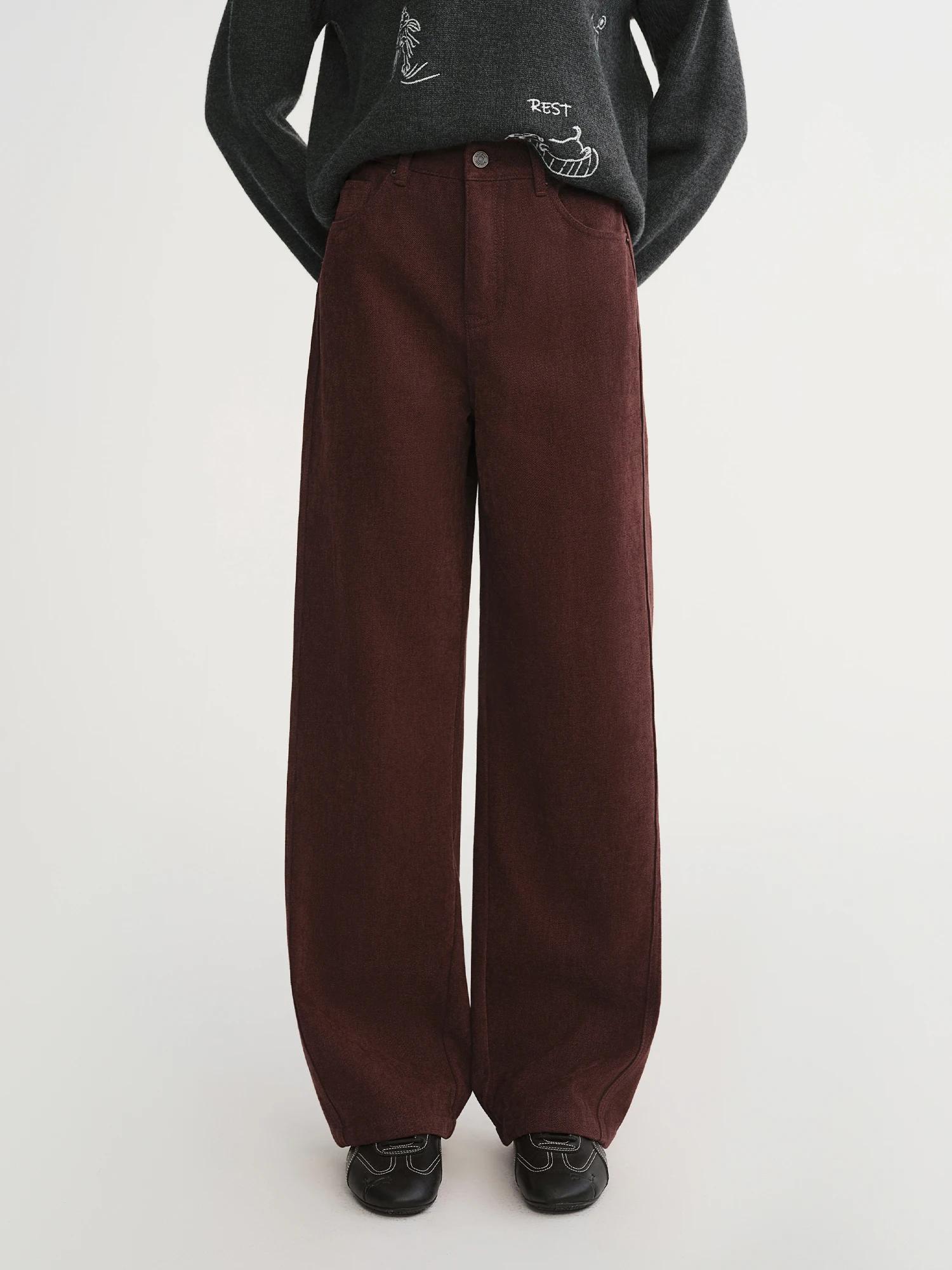DUSHU 2025 Pantalon droit taille haute à jambes larges pour femme - Pantalon décontracté de bureau a