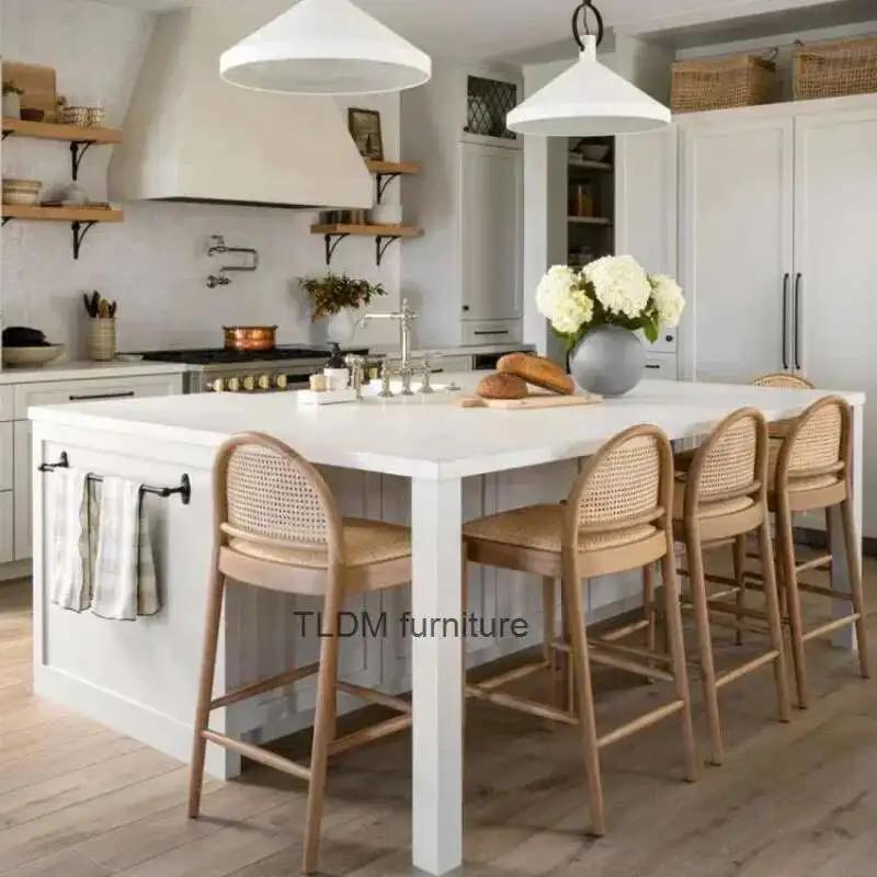 Tabouret de bar en rotin nordique avec dossier, chaise de bar de luxe pour la maison, chaises de sal