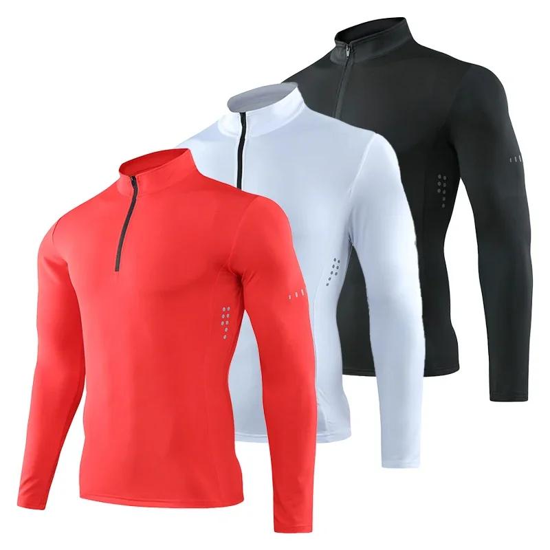 T-shirt de sport serré à manches longues pour hommes, vêtements de course à pied, sweat-shirt de com