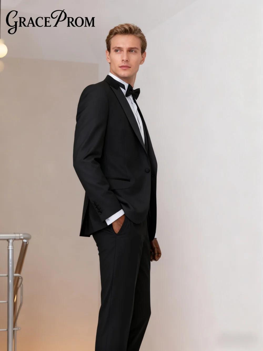 Veste de Costume Élégante pour Homme, Revers Châle Noir, Ensemble de Costume Classique Coupe Slim, T