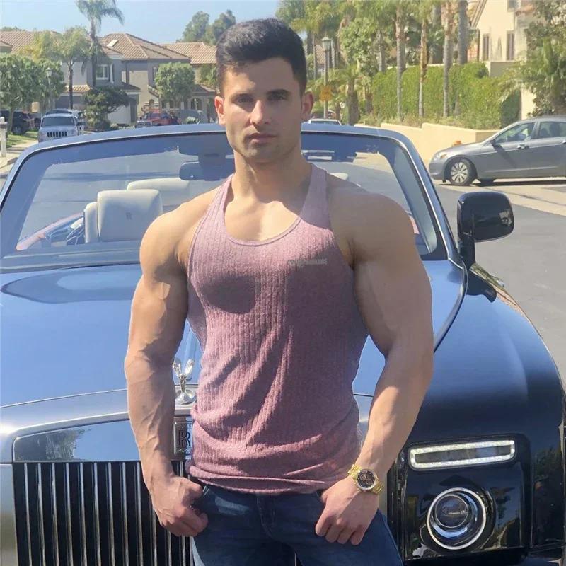 Débardeur tricoté à rayures pour hommes, chemise d'été respirante à séchage rapide, Fitness, Slim Fi