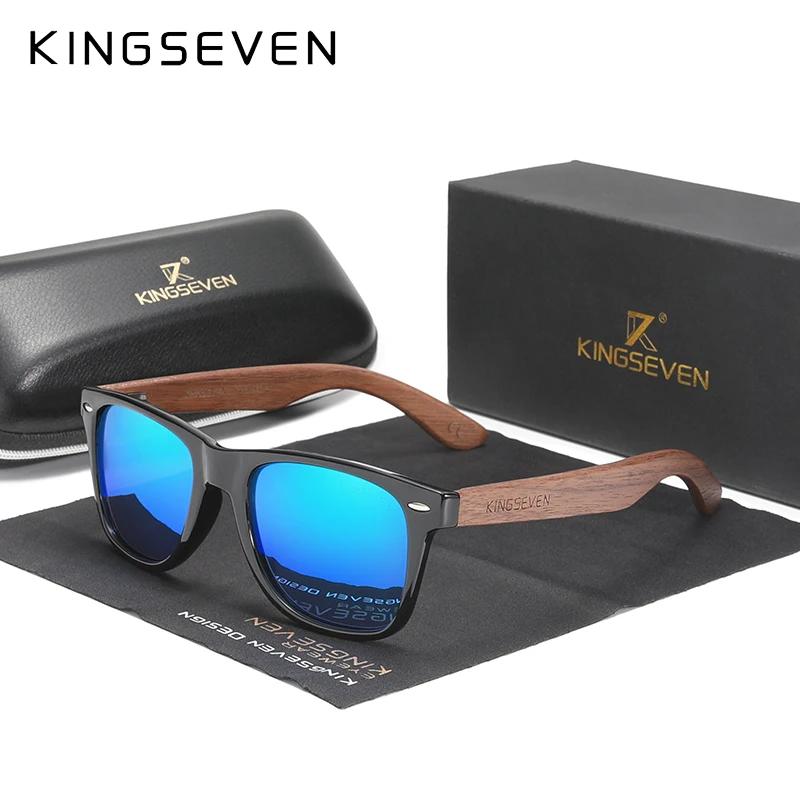 KINGSEVEN – lunettes de soleil en noyer pour hommes, monture d'épissure en bois, verres polarisés en