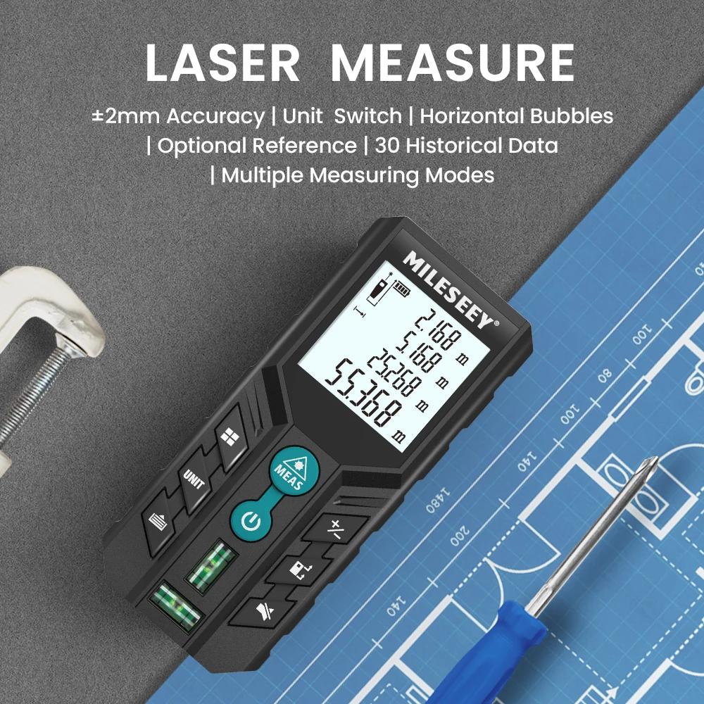 MILESEEY-Télémètre laser pour twiches , ruban à mesurer laser, double bulle horizontale, roulette nu