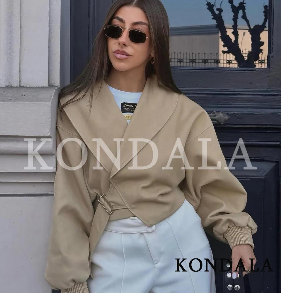 KONDALA Veste Courte Femme Urbaine Chic et Décontractée avec Ceinture, Style High Street, Élégante e