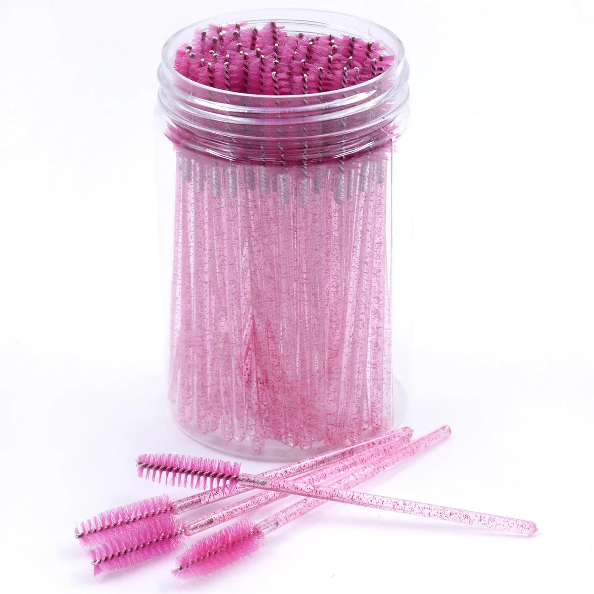 Brosses d'extension de cils avec récipient, 50 pièces/bouteille, baguettes de Mascara pour sourcils,