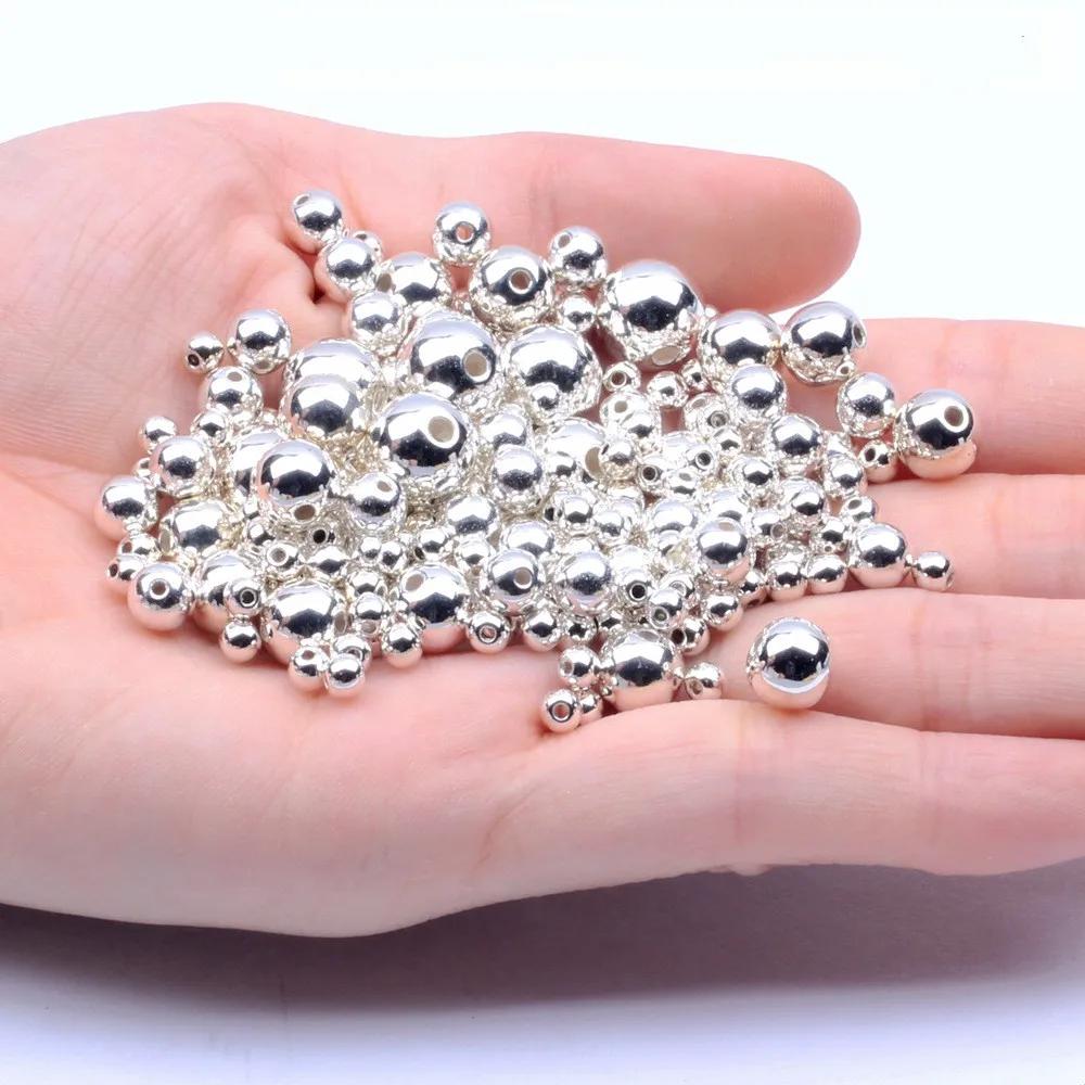Perles d'imitation plaquées or/argent, 3mm-12mm, perles acryliques rondes espacées, perles dispersée