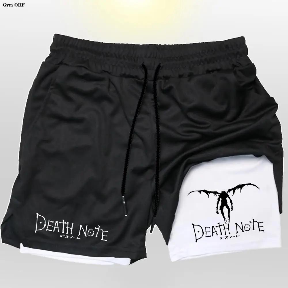 Hommes Shorts 2 en 1 Double pont Anime Death Note séchage rapide Gym Runnung Sport Shorts Fitness Jo