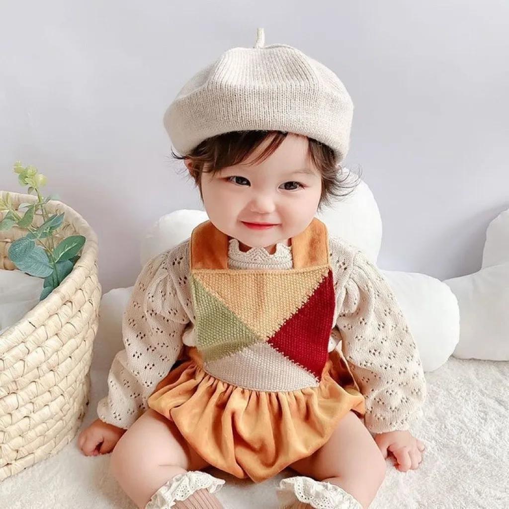 Béret pour enfants, chapeau élégant, Version coréenne, garçons et filles, couleur bonbon, tricoté, m