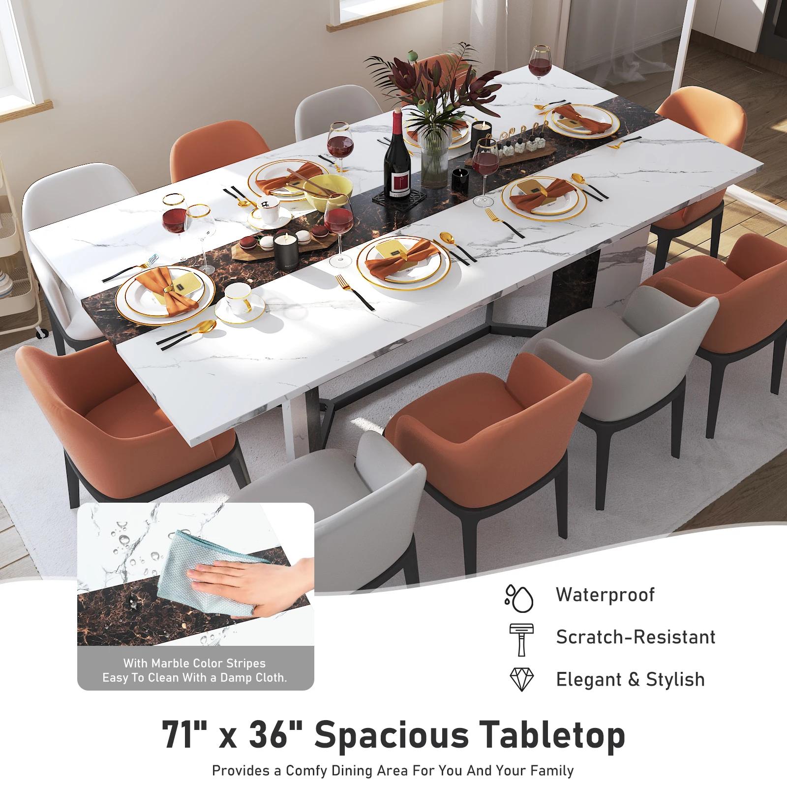 Grande table à manger rectangulaire luxueuse de 71 po pour 6 8 10 personnes, table queen familiale a