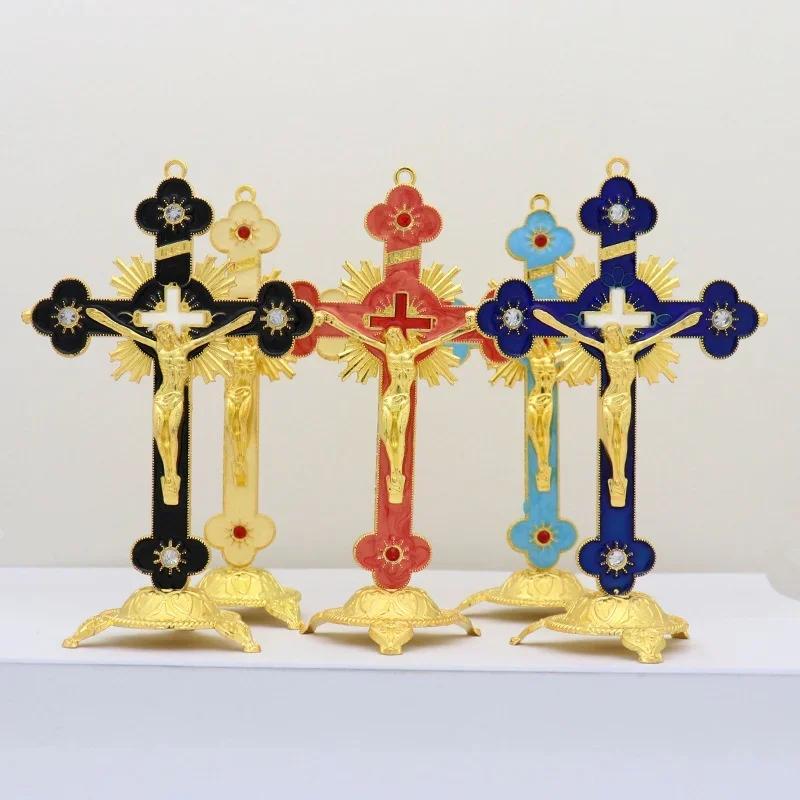Figurines de reliques d'église, Crucifix de jésus-Christ sur le support, croix murale, décoration de
