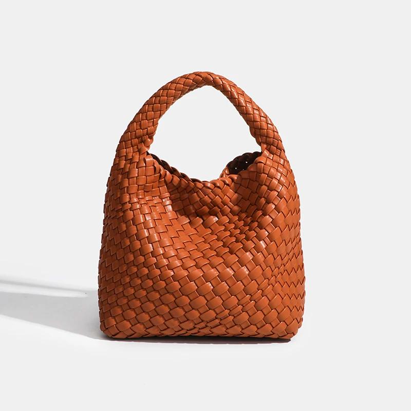 Sac seau tissé à la main pour femme, sac à main de créateur, PU, petite taille, haute qualité, luxe,