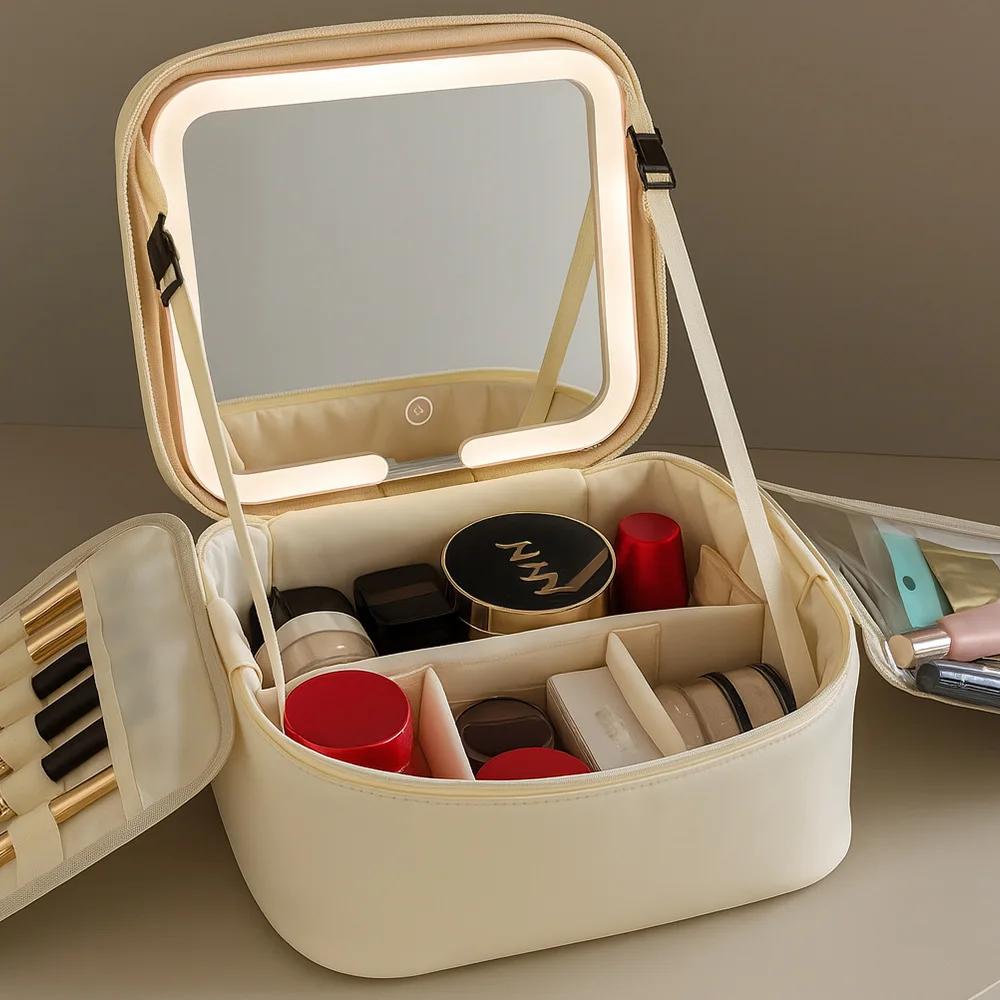 Nouvelle Trousse de Maquillage LED Haut de Gamme 2026, Grande Capacité, Sac de Voyage Portable pour