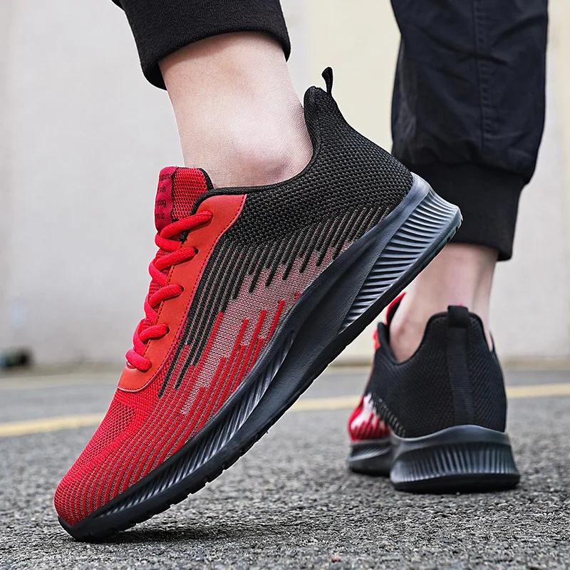 Baskets de course maille rouge - Chaussures sport légères antidérapantes grande taille 47