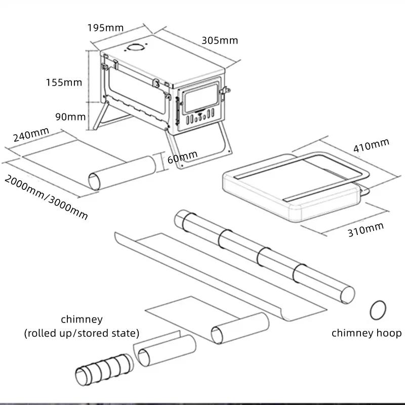 Tryhomy 1mm titane poêle à bois pliant ultraléger Camping poêle brasero Portable tente feu bois chau